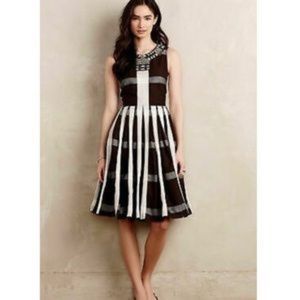 Anthropologie Maeve Yarn Dye Plaid Beaded Pleated Dress